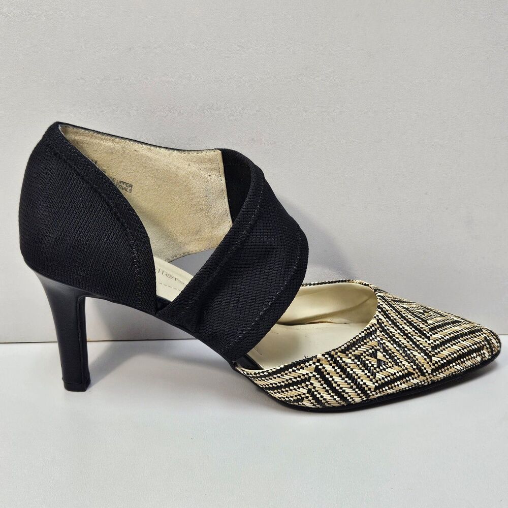Andrew Geller Heels Women size 8.5M Tibby Natural Black Elastic Strap